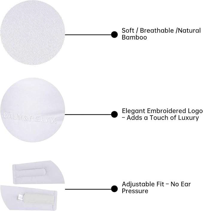 Calm&Relax Bamboo Sleep Mask: 3D Blackout Sleeping Eye Mask for Side Sleepers - Zero Pressure Eye Covers for Travel Airplane(White)