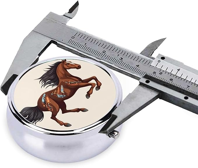 Brown Horse Pill Box 3 Compartment Round Portable Pill Case for Pocket or Purse Pill Holder Weekly Pill Organizer Decorative Metal Medicine Vitamin Organizer Travel Gift