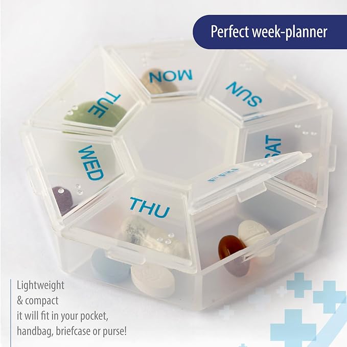 Deke Home - Medicine Pill Organizer with Braille Labeling (2 Pack), 14 Day Pill Boxes, Clear Lids, 2 Week Pill Organizer, Weekly Organizer for Medication Management, Compact, Easy Viewing