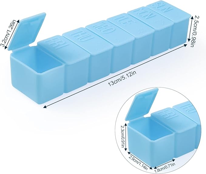 Weekly Small Pill Organizer, 7 Day Pill Case, Daily Vitamin Case Medicine Box, Pill Containers for Medicine Supplements Fish Oil(2Pcs,Blue)
