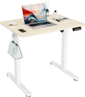 ERGOMAKER Electric Standing Desk, 31.5" x 23.6" Height Adjustable Sit Stand Desk with Splice Board for Home Office, Computer Desk Memory Preset (White Frame, Gold Oak Desktop)