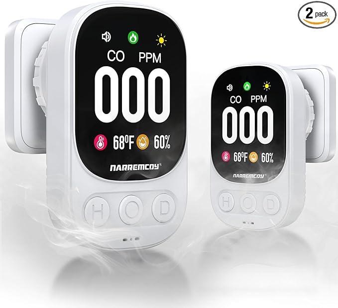 2 Pack 3-in-1 Carbon Monoxide Detector Plug in - Ultra HD Display with 85dB Sound & Light Alarm - Accurate 0-999 ppm Detection for Home, Office & Indoor Use
