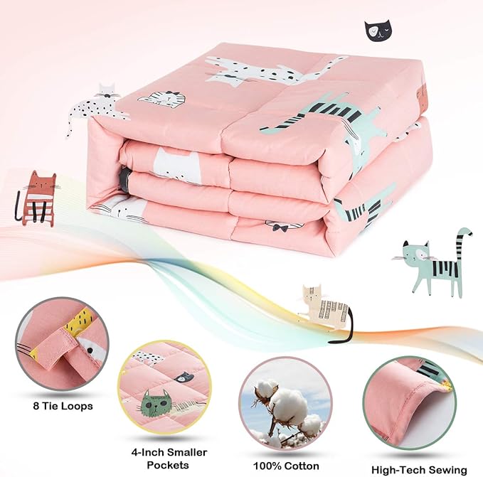 Sivio Weighted Blanket - 100% Cotton Weighted Blanket 5 lbs 36 x 48 inches, Washable Breathable Soft Heavy Blanket for Calm Sleeping for Home and School Nap, Pink Cat