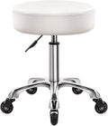 Heavy Duty Rolling Stool with Wheels Hydraulic Swivel Adjustable Rolling Stool Ergonomic Thick Leather Seat Chair for Kitchen Drafting Lab Office Salon Massage – White