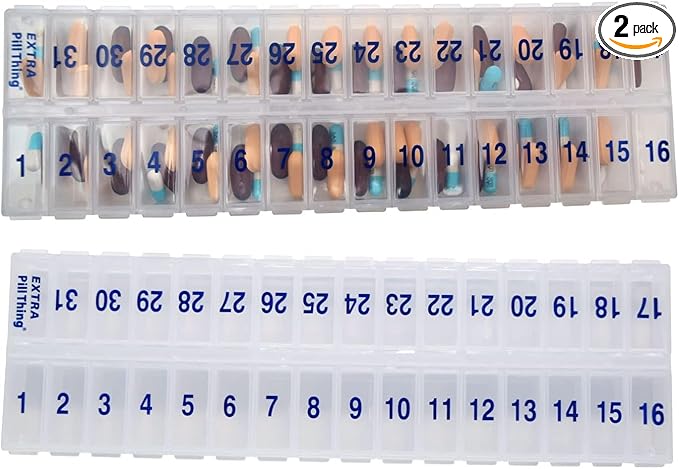 AM/PM 31 Day Once-a Day Monthly Pill Planner Organizers - Large Compartment Pill Boxes Store Medications for Entire Month Plus Compartment for Extra Pills (AM/PM Clear & Clear)