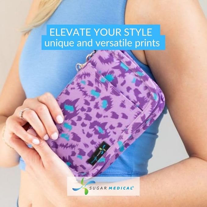 Sugar Medical Diabetes Supply Case | Medical Supplies Travel Bag | Glucose Meter Organizer | Diabetic Care Products | Glucometer Kit (Purple Leopard)