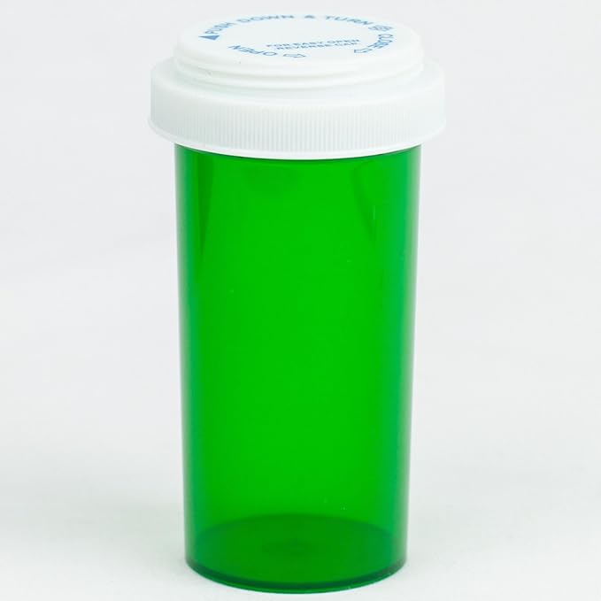 Five Star Supplies Plastic Pill Bottles - Reversible Cap Easy Open & Child Resistant - Pill Container Prescription Vial - Easy Open/Push N Turn (Green, 40 DRAM 130 ct.)