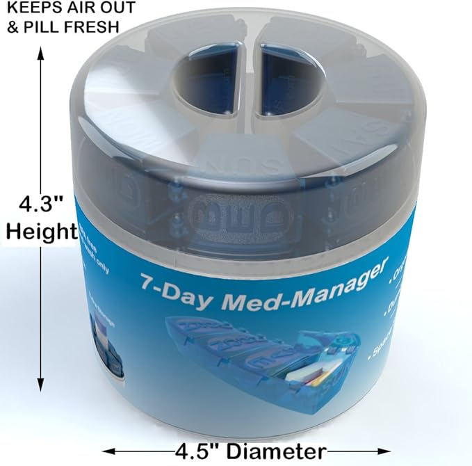 4Thought Large Pill Organizer, 7 Day Med Manager, Durable Pill Organizer, Moisture-Proof Pill Planner
