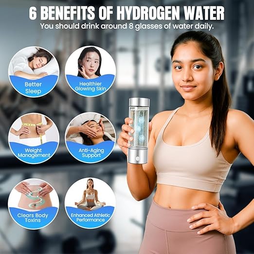 Hydrogen Water Bottle – Portable SPE/PEM Electrolysis Bottle, USB-Rechargeable, Antioxidant Rich H₂ Water for Hydration, Energy & Skin Health