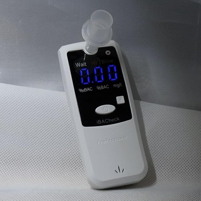 Breathalyzer with 10 Memories and LED Display, Visible at Night. Long Battery Life and Last 350 Test with Alkaline Batteries (White 178)