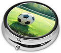 ZhongGuo Green Grass Soccer Printed Pill Organizer,Round Travel Pill Organizer Mini Medicine Pill Box for Purse Iron Plating