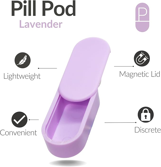 Standard Magnetic Keychain Pill Holder – Larger Capacity, Durable & Lightweight with Sleek Minimalist Design – Secure, Portable Travel Pill Organizer for Everyday Use (Lavender)