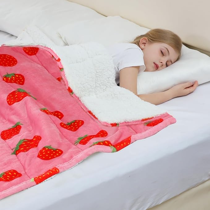 Aemicion Strawberry Pink Weighted Blanket for Kids Gilrs,Cozy Sherpa Fleece Heavy Blanket 10lbs,48"x72" Twin Size Weighted Throw Blanket, Machine Washable