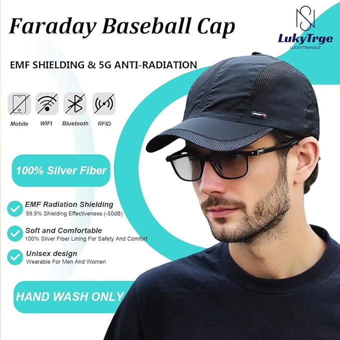 EMF Blocking Hat,Silver Lining Fabric Blocks 99% of Wi Fi,Bluetooth,Cell Towers Breathable Anti-Radiation Cap for Resting