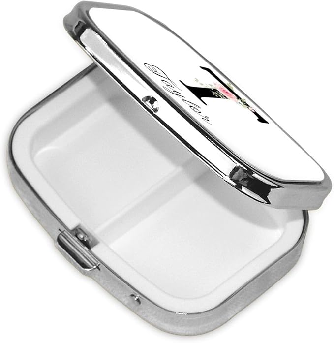 Custom Pill Box Personalized Square Small Pill Case with Mirror Add Your Photo Text Logo Name Decorative 2 Compartment Portable Metal Medicine Container Vitamin Organizer for Pocket Purse Travel (T)