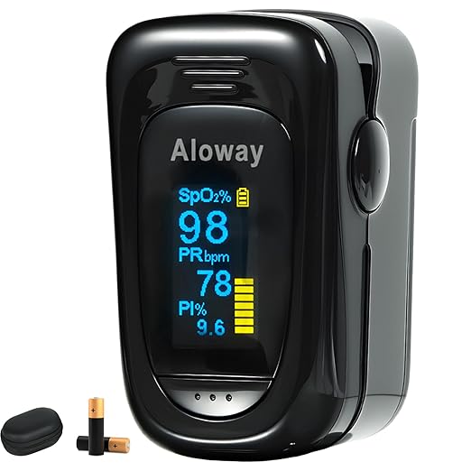 Oxygen Meter Finger Pulse Oximeter, Pulse OX, Pulse Oximeter with Pulse Monitor, SpO2 Reading Home Outdoor Sports (Black)