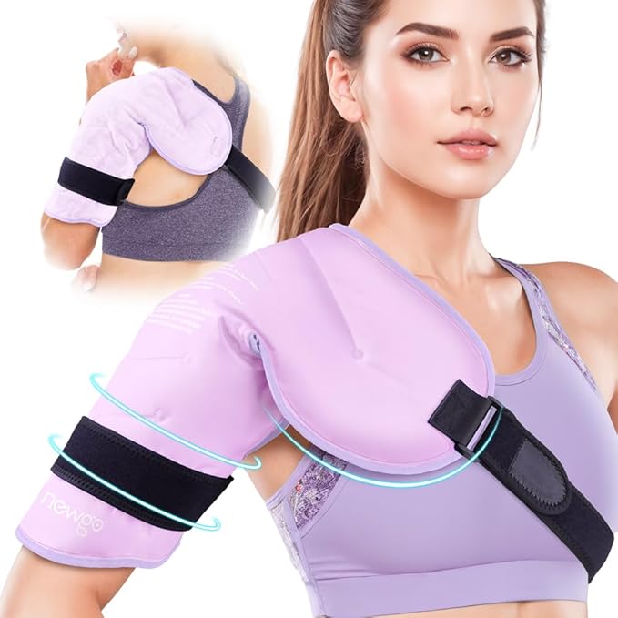 NEWGO Shoulder Ice Pack Rotator Cuff - Reusable Cold Therapy Wrap Shoulder Brace for Pain Relief, Gel Ice Pack for Injuries & Surgery Recovery with Adjustable Strap - Purple