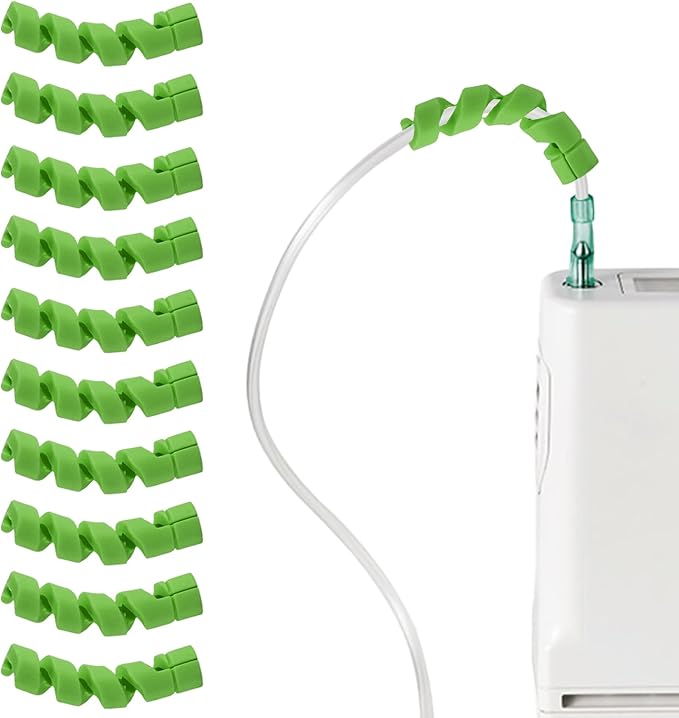 10 Pack Oxygen Tube Support Crimp Straightener for Portable Oxygen Concentrator, Oxygen Tubing Support for Oxygen Tank Oxygen Hose Nasal Cannula Oxygen Accessories (Green)