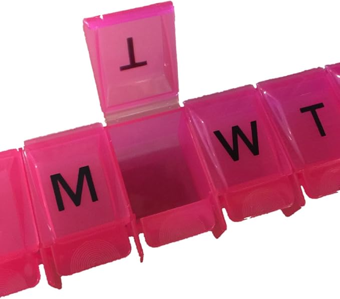 Apex 7- Day Push to Open Pill Organizer, 1x Per Day or AM/PM (1 Time Per Day, Berry (Pink))
