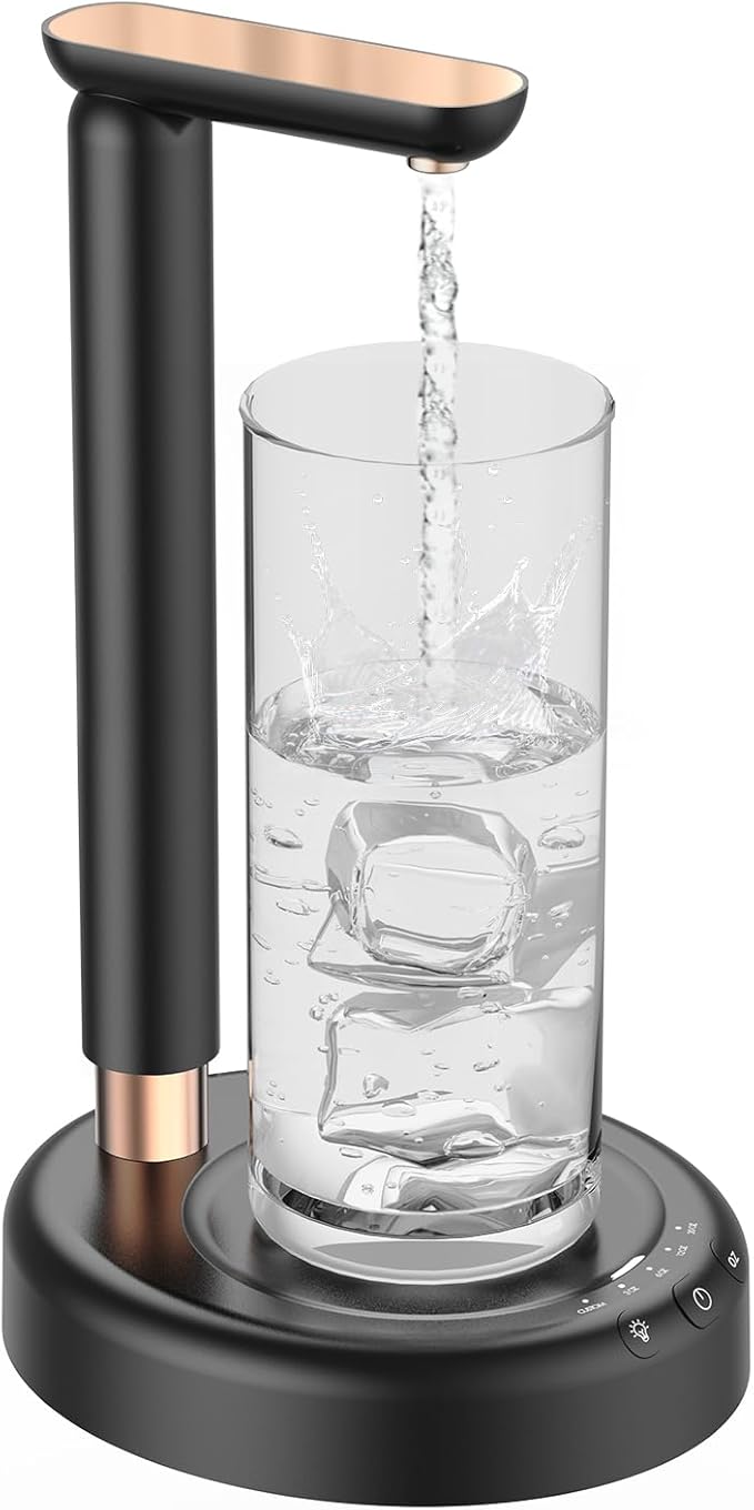 Desktop Water Dispenser Pump for 5 Gallon Bottle, SPOVEN 5 Gallon Water Jug Dispenser with Adjustable Height Design, Portable Type-C Charging Table Bedside Water Pump for Home (Black)