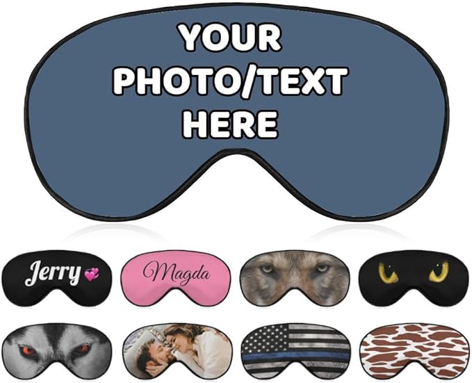 AMAPARK Customized Funny Sleep Mask Personalized with Photo Text Logo Sleeping Masks, Custom Gift for Her Him Men Women, Indigo Blue