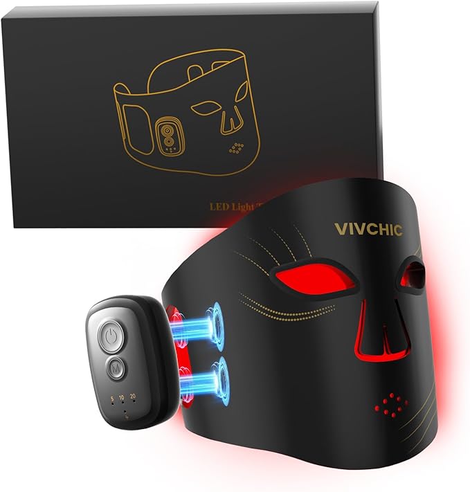 Red Light Therapy for Face – 4 Wavelengths Red Light Mask(660nm Red, 850nm NIR, Blue, Yellow), 84 LEDs, Wireless 2000mAh Charging, Multiple Light Modes – Anti-Aging & Brightening(Black)