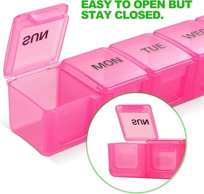 Pill Organizer 2P Pink XL Extra Large Weekly and Daily Pill Cases for Pills/Vitamin/Fish Oil/Supplements - 2P