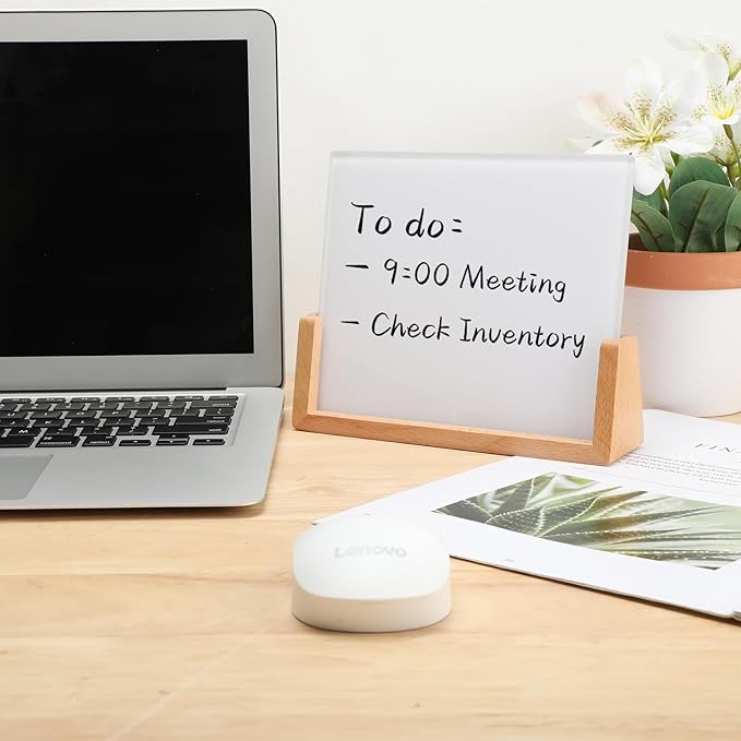 Desktop Glass Whiteboard with Wood Base, Small Whiteboard Glass Dry Erase Board Mini Whiteboard Portable Desk Whiteboard for Home, Office, 6.9x5.86 inch. Accessories Included