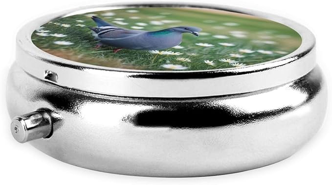 ZhongGuo Grass and Dove Printed Pill Organizer,Round Travel Pill Organizer Mini Medicine Pill Box for Purse Iron Plating