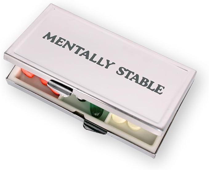 Cute Pill Organizer – Small Metal Travel Case for Vitamins & Supplements in Mentally Stable