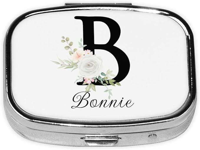 Custom Pill Box Personalized Square Small Pill Case with Mirror Add Your Photo Text Logo Name Decorative 2 Compartment Portable Metal Medicine Container Vitamin Organizer for Pocket Purse Travel (B)