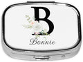 Custom Pill Box Personalized Square Small Pill Case with Mirror Add Your Photo Text Logo Name Decorative 2 Compartment Portable Metal Medicine Container Vitamin Organizer for Pocket Purse Travel (B)