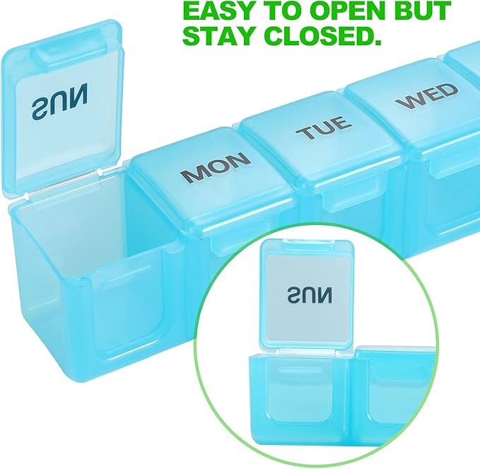 Pill Organizer XL Extra Large Weekly and Daily Pill Cases for Pills/Vitamin/Fish Oil/Supplements (Light Blue)