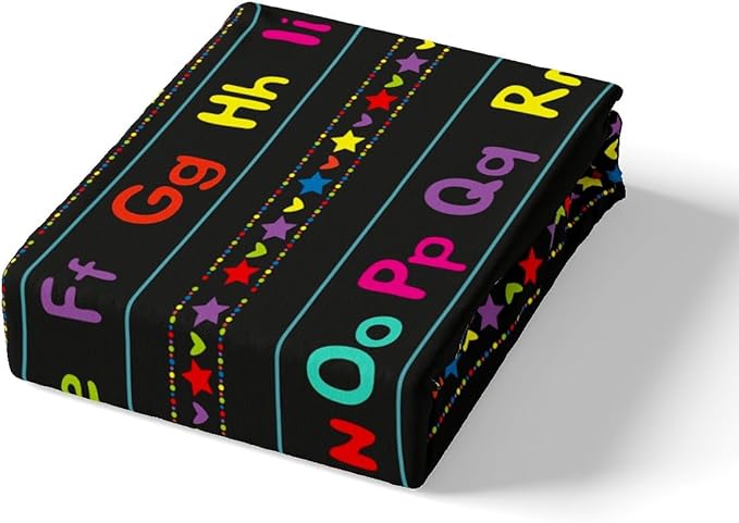ABC Alphabet Bed Sheet Set Full, Alphabet Numbers Fitted Sheet for Kids Educational Learning Bedding Set Learning Time Bed Cover with 2 Pillow Case (No Flat Sheet)