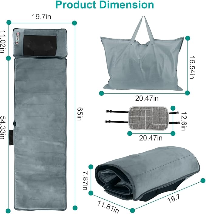 Full Body Massage Mat with Heat, 10 Vibration Nodes Massage Chair Pad with 3 Heating Levels, Anti-Slip Bottom, Relaxation Seat Back Massager with Head Neck Pillow for Home Office