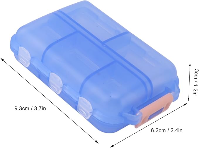 Travel Pill Organizer, Plastic 10 Compartments Pill Case Portable Pill Box Buckle Lock Weekly Portable Pill Holder Container for Purse (Blue)