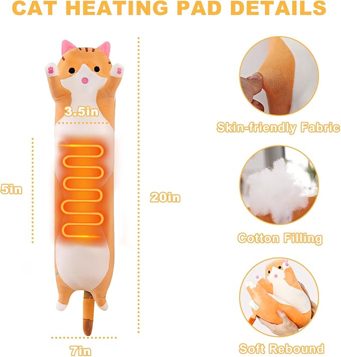 Cat Heating Pad for Period Cramps Menstrual Pain Relief, Portable Electric Heat Pads USB Powered, Cute Cats Plush Stuffed Animals Funny Gifts for Women Teen Girls Cat Lovers Birthday Easter Christmas