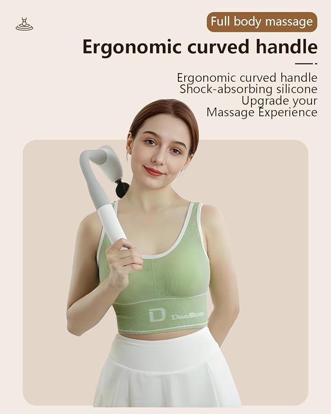 Massage Gun with Extended Handle, Upgraded U-Shaped Back Massager, Reaches Hard-to-Access Muscles, 4 Massage Heads & 4 Speed Levels, Body Massager for Back, Waist, Neck, Shoulder, Leg, White
