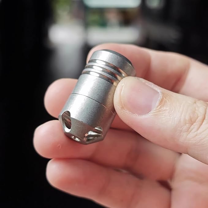 Titanium PEI Pill Container with Keychain & Necklace,Waterproof Pill Box, EDC Portable Pill Container for Portable Mini Size Pill Box Case for Outdoor Travel Camping (Ti-Cylinder)