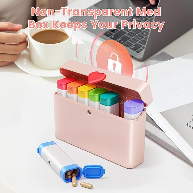 Odaro Weekly Pill Organizer 2 Times a Day, Large Pill Box 7 Day, Daily Twice Am Pm Medicine Organizer, Travel Contaniner for Medicine, Vitamin and Supplement, Pink