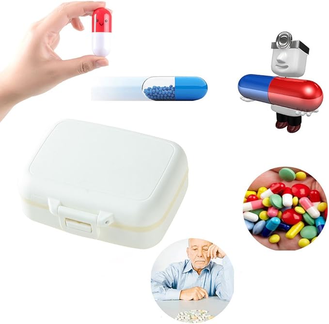 A-parts Pill Case Portable Waterproof Divided Vitamin Medicine Pill Box Tight Lock 6 Compartment for Daily Using, Color Off-White