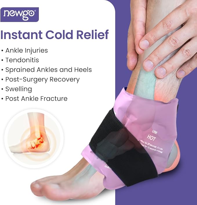 NEWGO Ankle Ice Pack Wrap for Sprained Relief, Ice Pack for Ankle Inuries Reusable, Cold Therapy for Ankles Swelling, Post Surgery Recovery - Purple