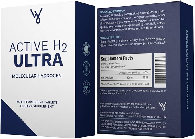 Active H2 Ultra Hydrogen Water Tablet - Optimize Health, Support Immunity, and Balance Antioxidants with Benefits of Molecular Hydrogen (1 Bottle, 60 Tablets)