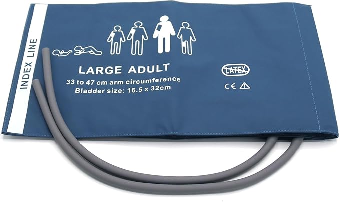 Universal NIBP Cuff for Large Adult, 33-47 cm Double Tube Reusable PU Replacement Blood Pressure Cuff, No Connector