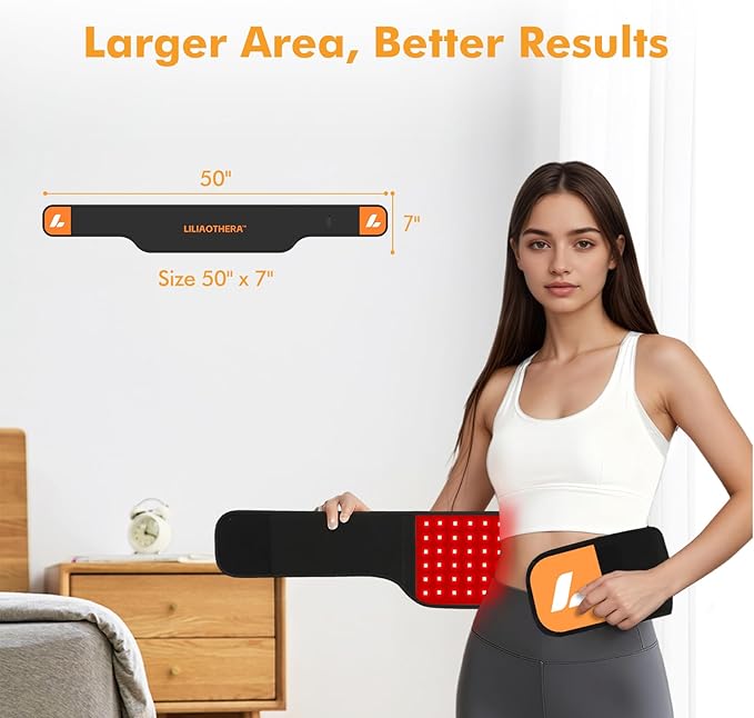 Red Light Therapy Belt with Remote, 120 LEDs 660nm & 850nm Infrared Light Therapy Wrap for Body, 20W Highest Power, Timer, 5 Level Adjustable LEDs Light Therapy Belt for Back Shoulder Waist Muscle