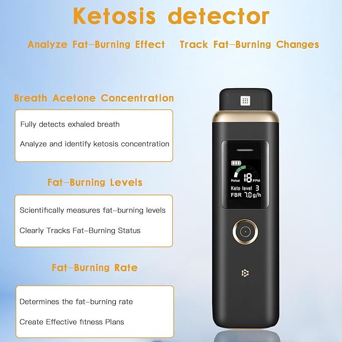 Ketone Breath Tester Professional High-Accuracy Breath Ketosis Meter - Portable Ketone Breath Monitor Analyzer | Advanced Ketosis Tracker for Acetone Detection