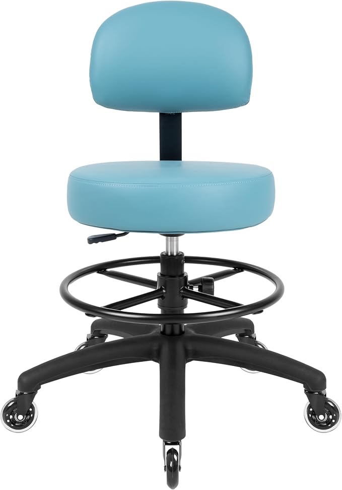 TAKE UR SEAT® Economical Multi-Purpose Medical Spa Drafting Stool with Adjustable seat and Back Height. Advanced Fabric seat Cover is Easy to Clean. Blade Wheels (Med. Bench Height Blue)