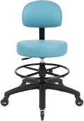 TAKE UR SEAT® Economical Multi-Purpose Medical Spa Drafting Stool with Adjustable seat and Back Height. Advanced Fabric seat Cover is Easy to Clean. Blade Wheels (Med. Bench Height Blue)
