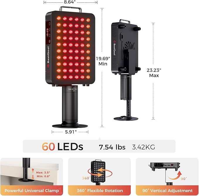 BestQool Red Light Therapy, 6 Wavelengths Infrared Light Therapy with Stand, Elite Grade 60 LED Dual Chip Red Light Therapy for Face, Body, Infrared and Red Light Therapy Panel, Red Light Lamp, 140W