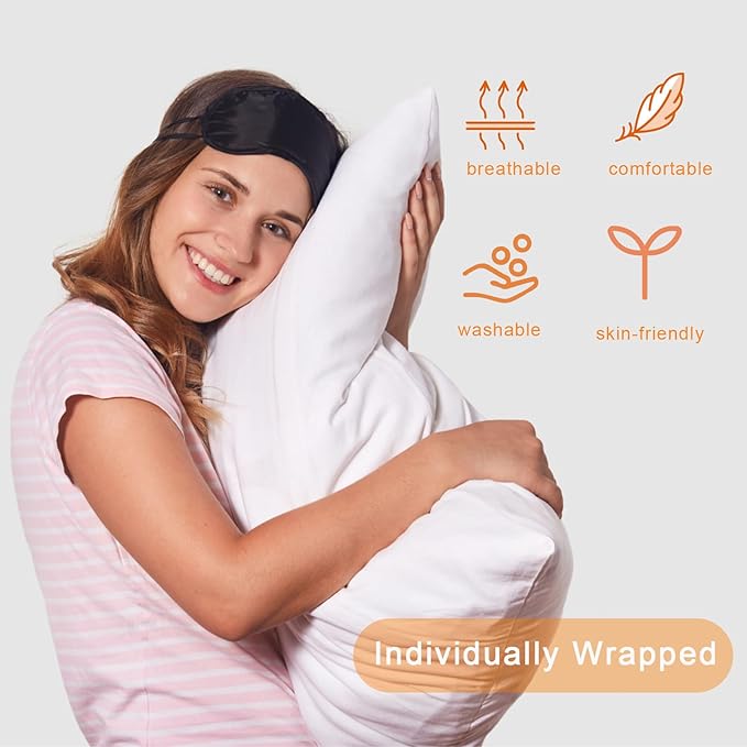 24 Pack Blindfold Eye Mask Cover Sleep Mask for Party Games Travel Sleep Team Build Party Supply with Adjustable Strap for Women Men Kids, Black